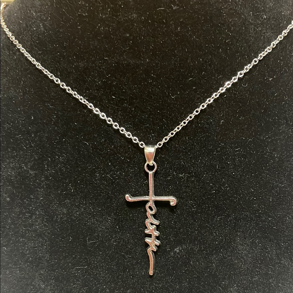 Silver tone  Faith Cross Necklace NWOT